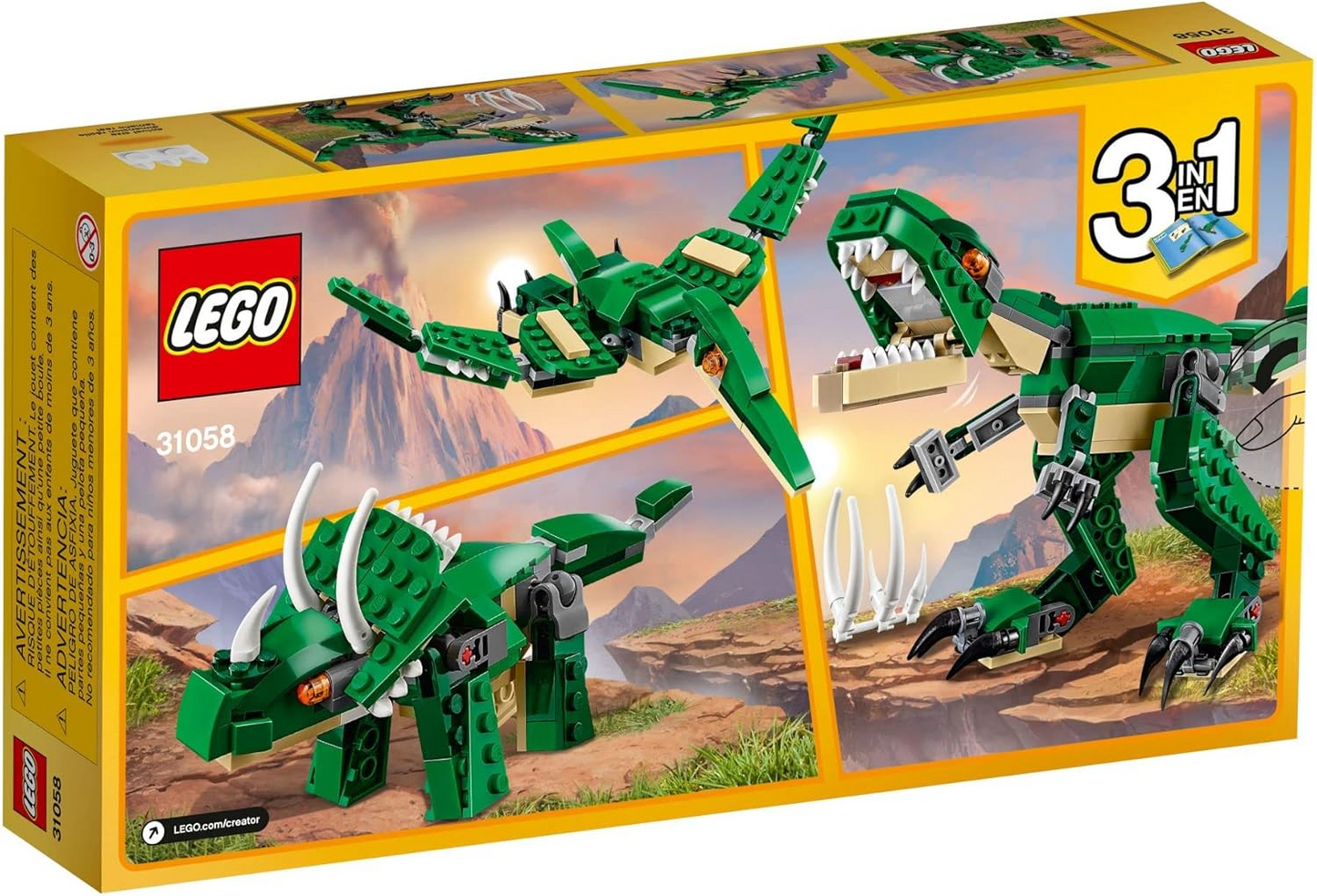 LEGO Creator 31058 - 3 in 1 Mighty Dinosaur Toy, Transforms from T-Rex to Triceratops to Pterodactyl Dinosaur Figures