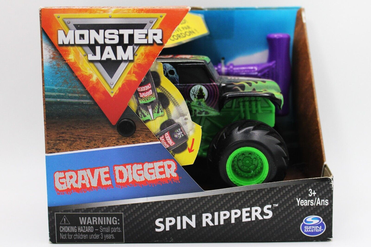 Monster Jam Official Grave Digger Spin Rippers Monster Truck 1/43 Scale Ripcord
