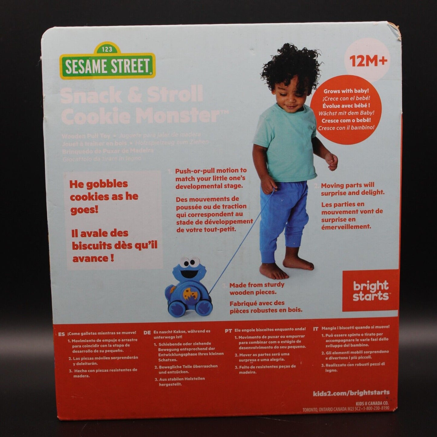 Cookie Monster Sesame Street Snack & Stroll Wooden Pull Toy Bright Starts
