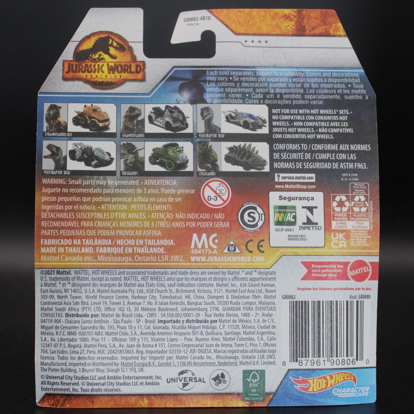 Jurassic World (Park) Dominion Hot Wheels Character Car Lot Of 6 Cars Full Set