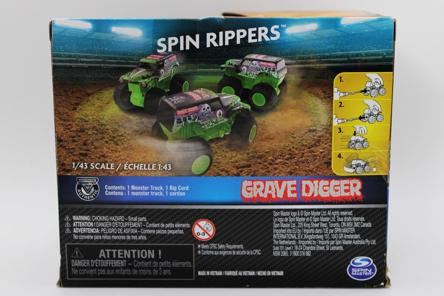 Monster Jam Official Grave Digger Spin Rippers Monster Truck 1/43 Scale Ripcord