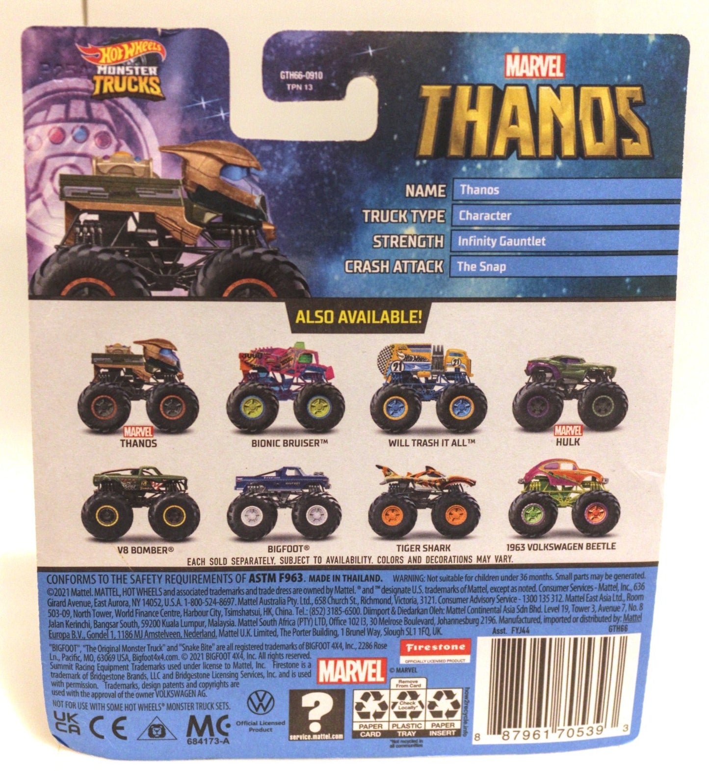 Hot Wheels Monster Trucks Thanos (with Crushable Car) - Marvel