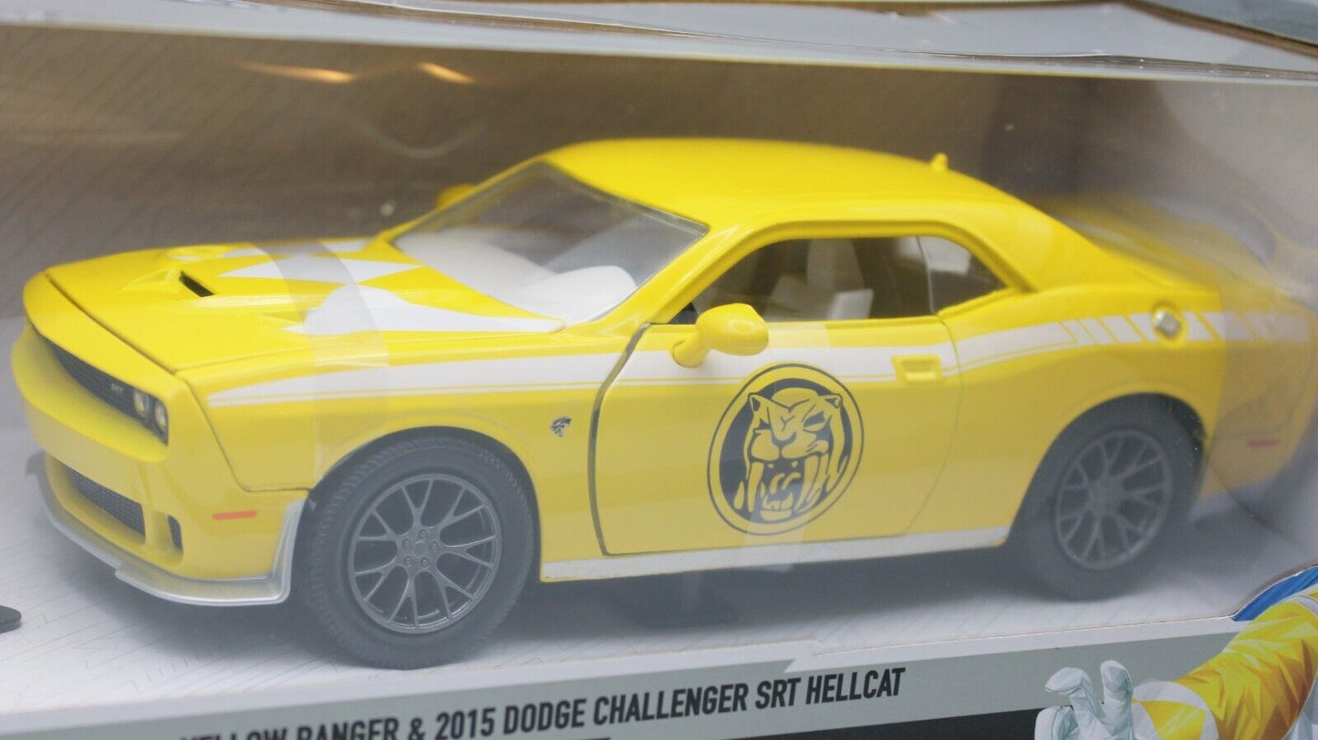 Jada 1/24 Diecast, Dodge Challenger SRT Hellcat & Yellow Power Ranger Figure