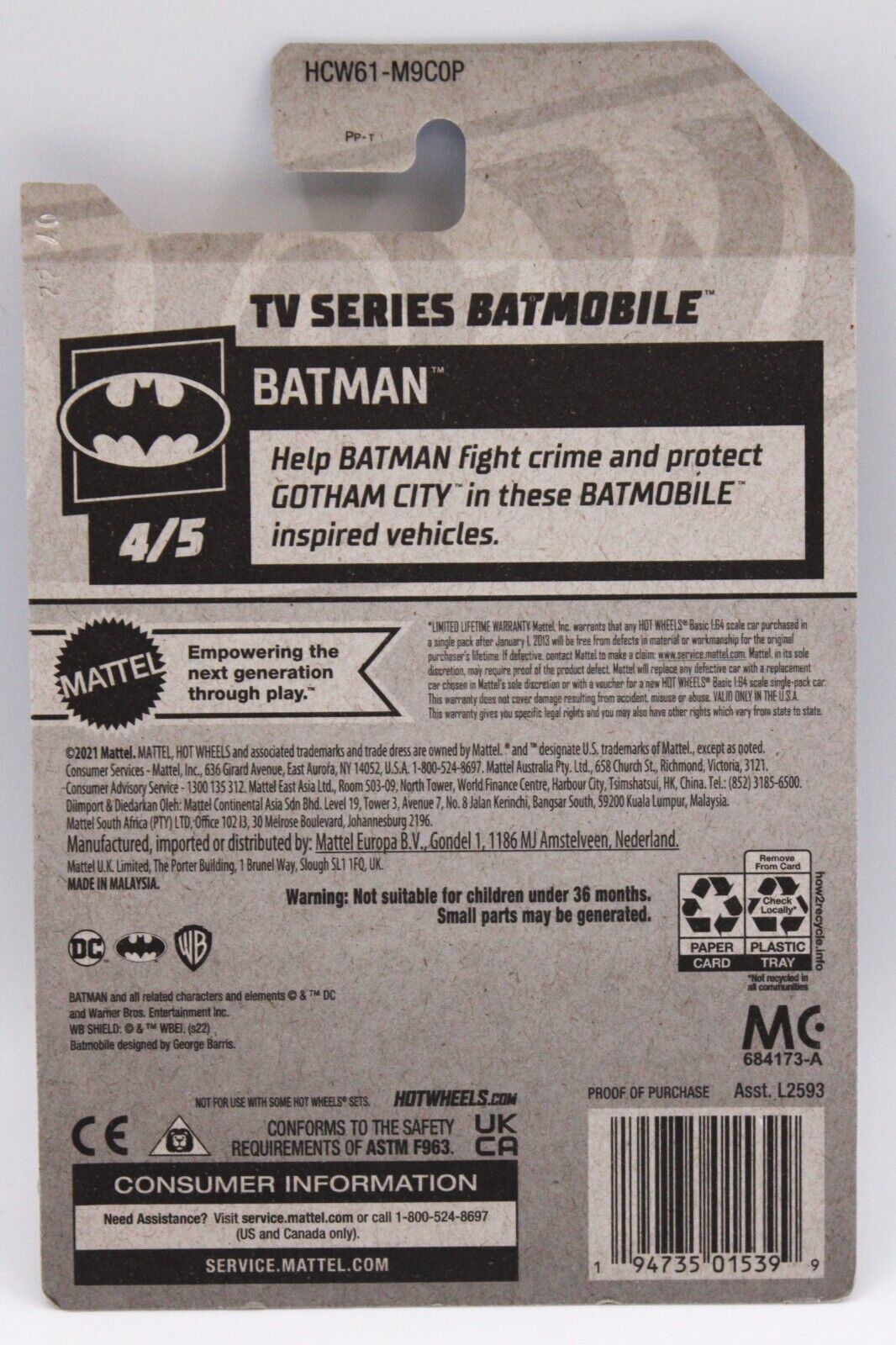 2022 Hot Wheels 131/250 TV Series Batmobile (Gold Version) Batman Series 4/5