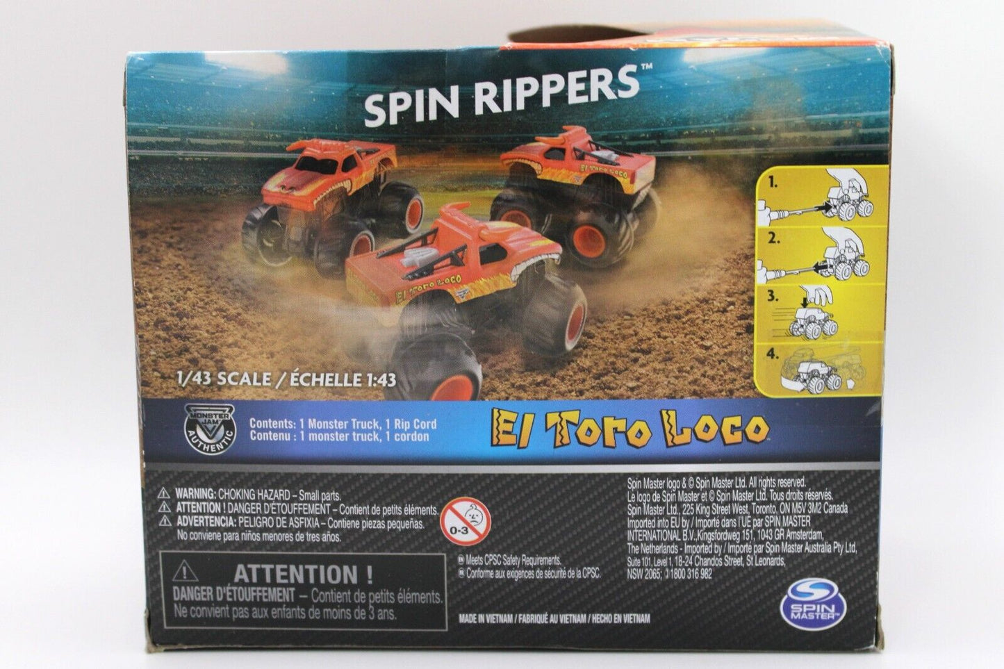 Monster Jam Official El Toro Loco Spin Rippers Monster Truck 1/43 Scale Ripcord