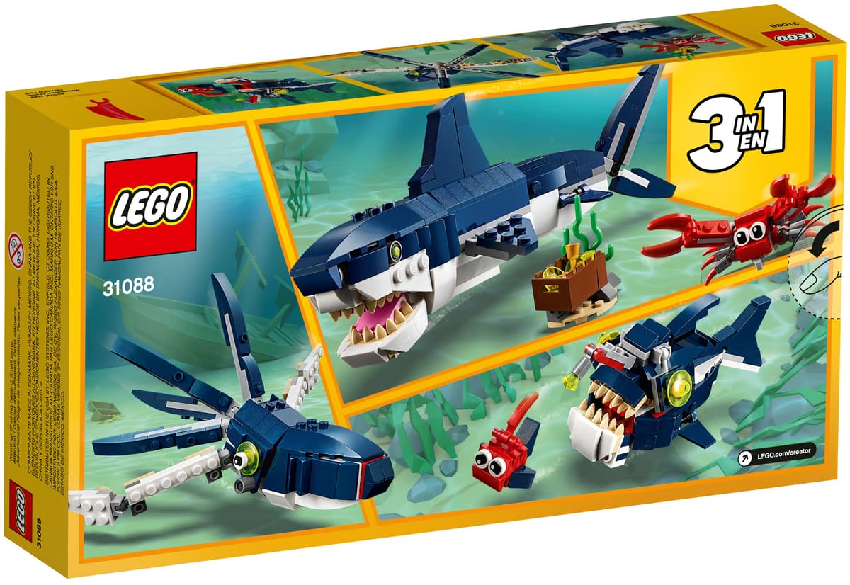 LEGO Creator 3 in 1 Deep Sea Creatures (31088) - Shark & Crab to Squid to Angler Fish