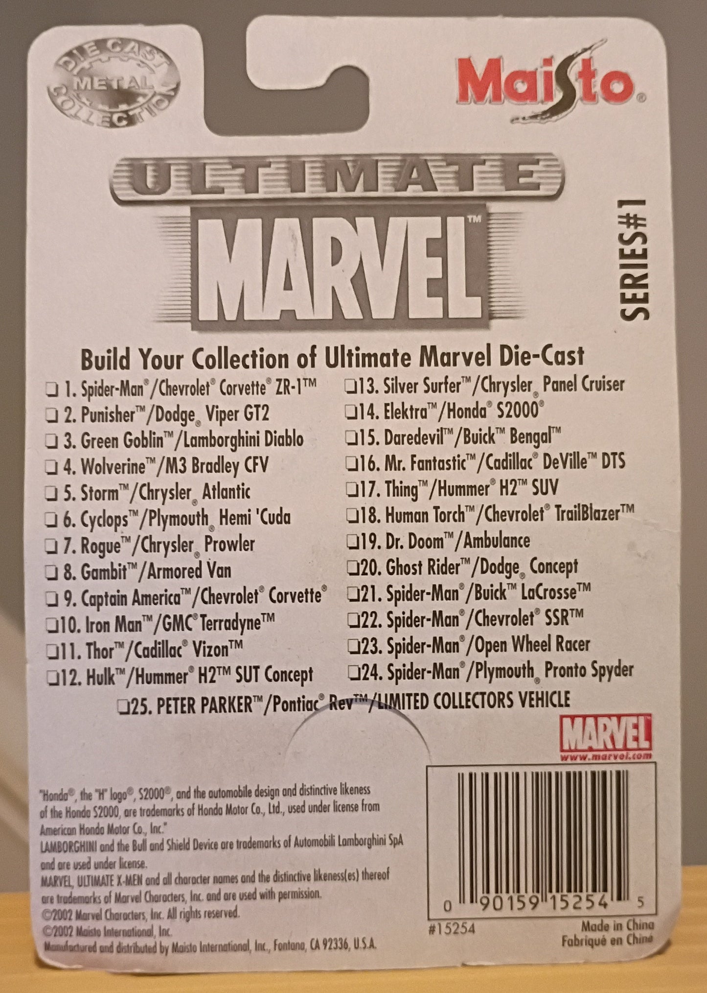 Set of 4 Maisto Ultimate Marvel Diecast Vehicles (2002) - Thor, Storm, Daredevil, Elektra