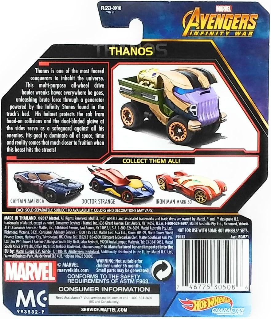 2018 Hot Wheels Marvel Character Cars Avengers Infinity War Thanos