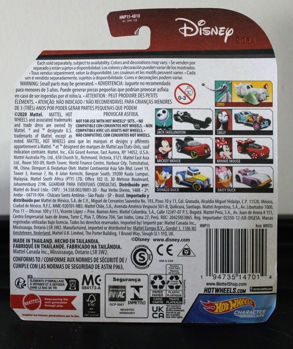 Hot Wheels Character Cars Disney Donald Duck 1:64 Diecast Vehicle Car Toy Mattel