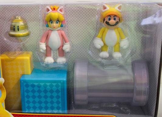 Nintendo Super Mario 3D World Cat Peach & Cat Mario Diorama Set w/ Bell
