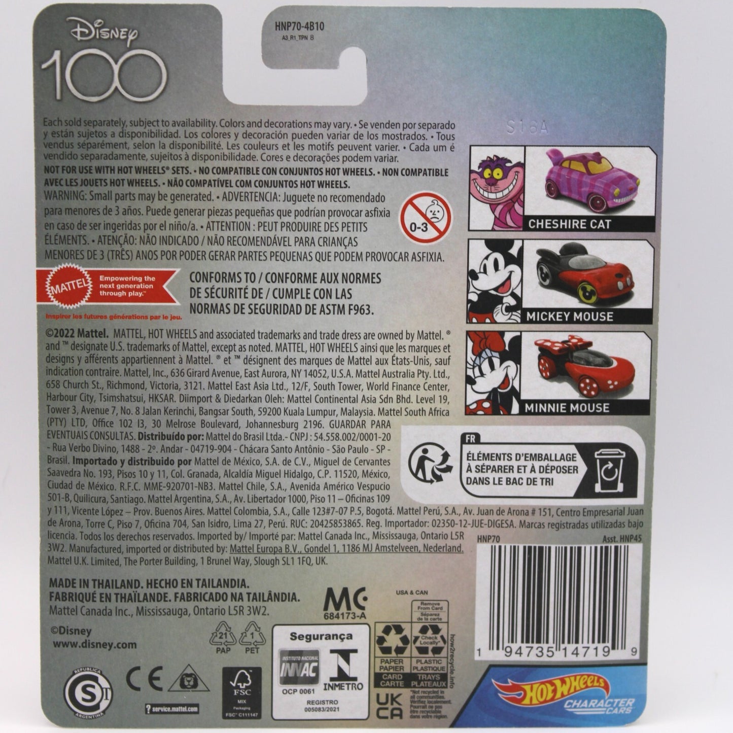 2023 Mattel Hot Wheels Disney 100 Mickey & Minnie Mouse Character Cars