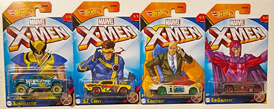 Hot Wheels 2021 X-Men Set Marvel 4 Cars Wolverine, Cyclops, Professor X, Magneto