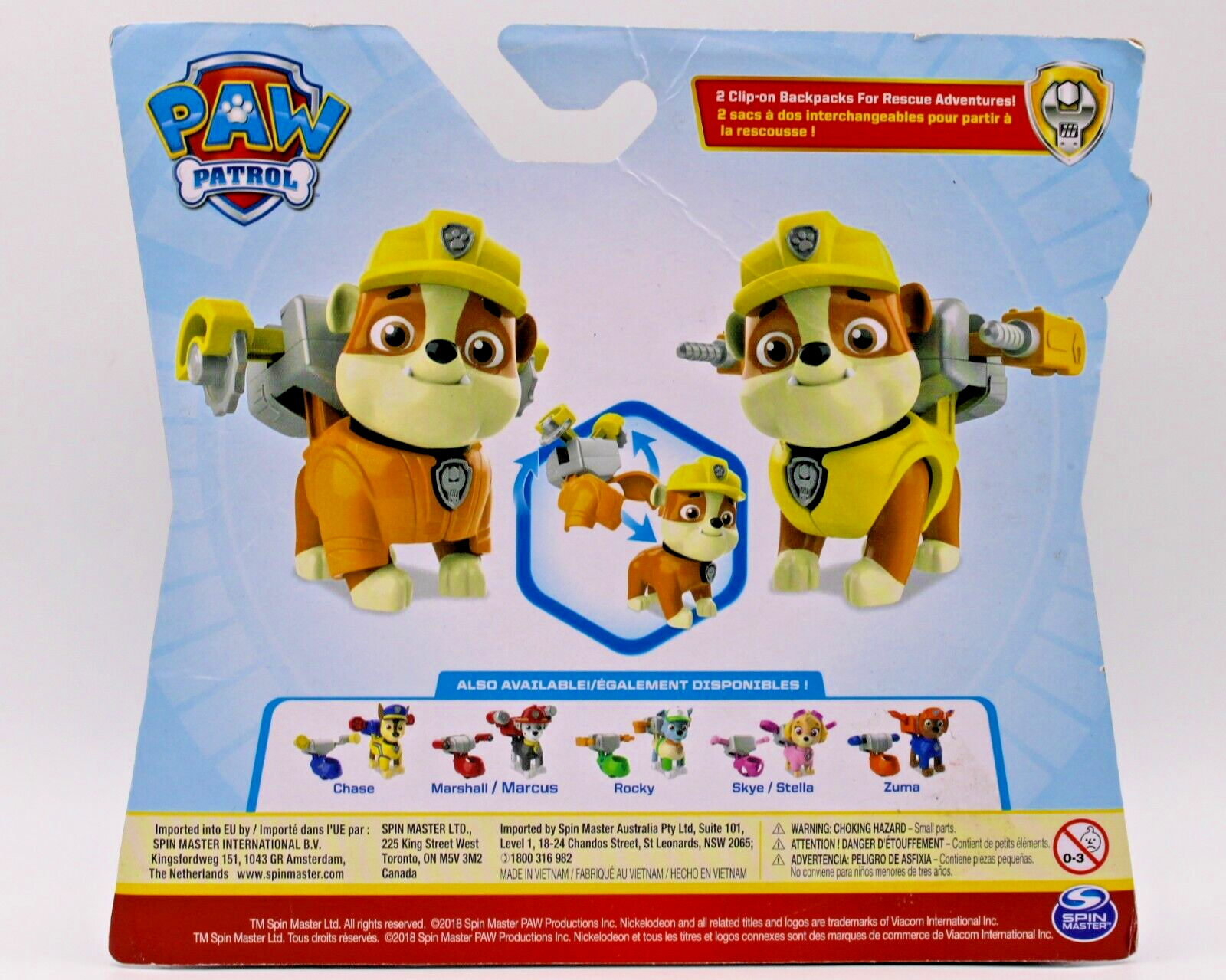 PAW Patrol Rubble Nickelodeon Action Pack Figure with 2 Clip On Backpacks NEW