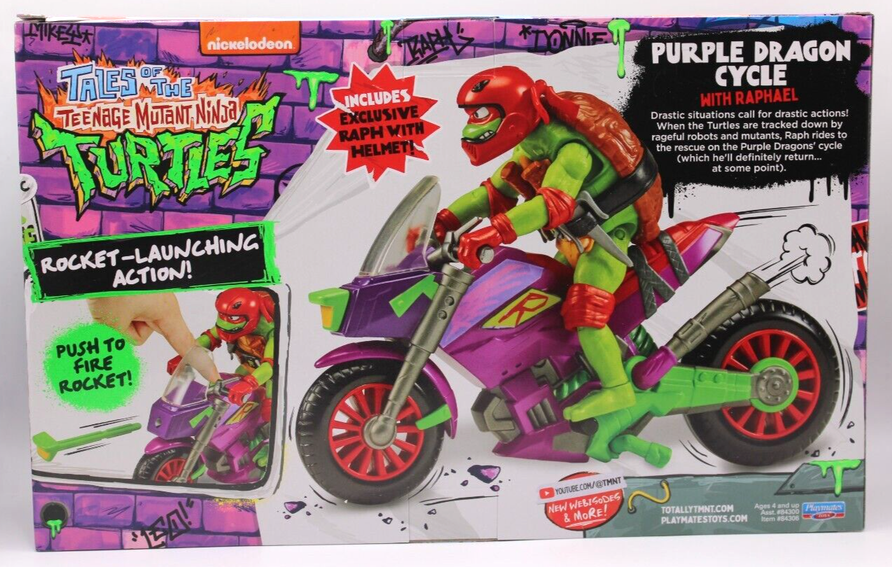 TMNT Mutant Mayhem Purple Dragon Cycle w/ Exclusive Raphael Figure + Rocket Fire