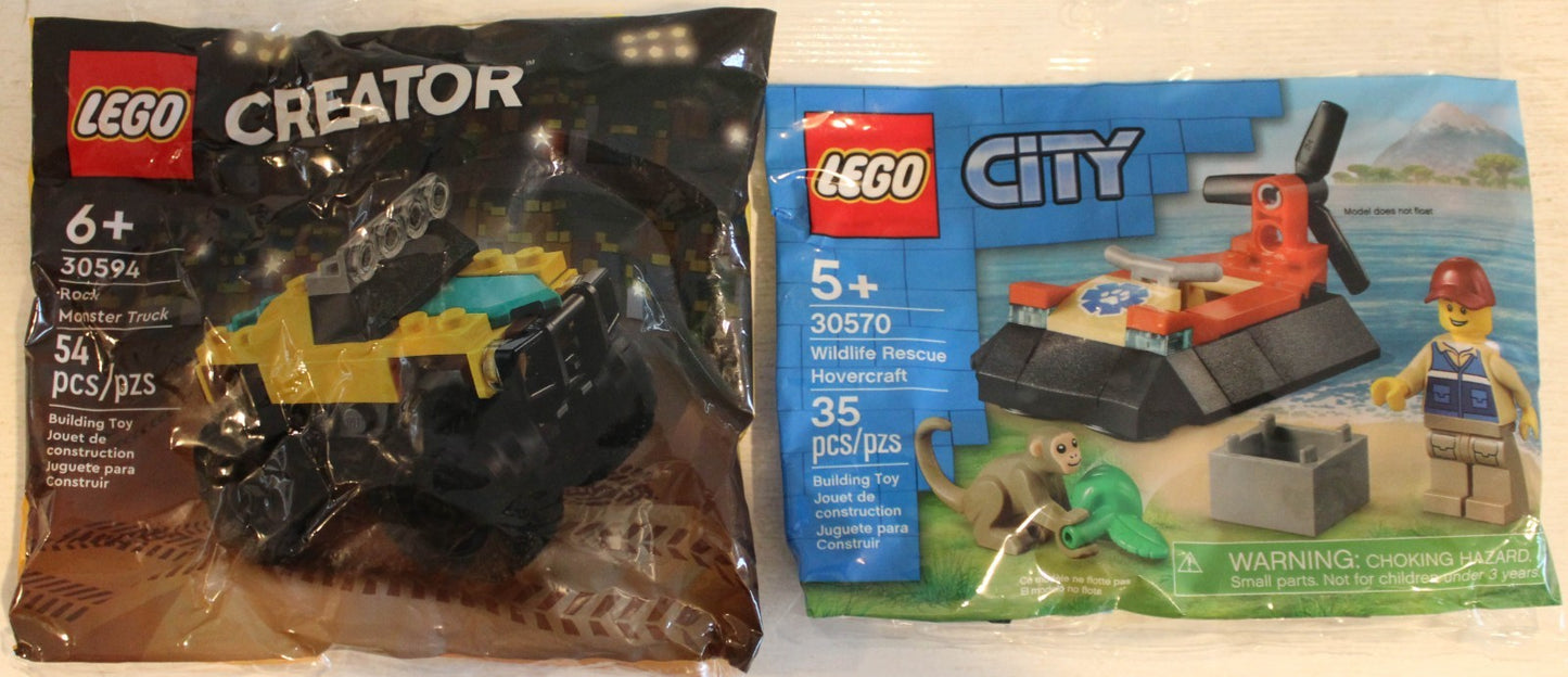 2 LEGO Polybags - 30594 Rock Monster Truck & 30570 Wildlife Rescue Hovercraft