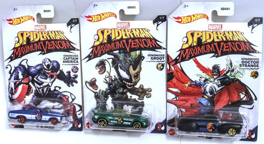 Hot Wheels SpiderMan Maximum Venom 3/5 Captain America 4/5 Groot  5/5 Dr Strange