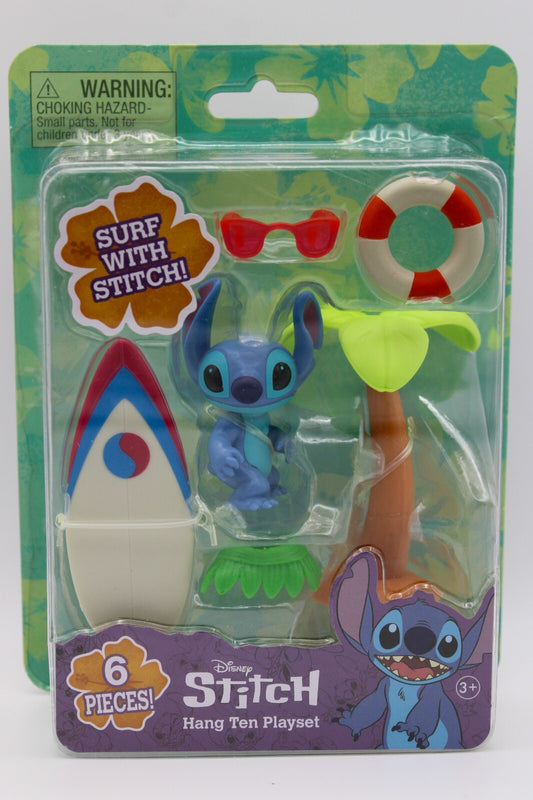 Disney’s Stitch Hang Ten 6 Piece Playset Surf W Stitch Just Play (Minor Scrape)