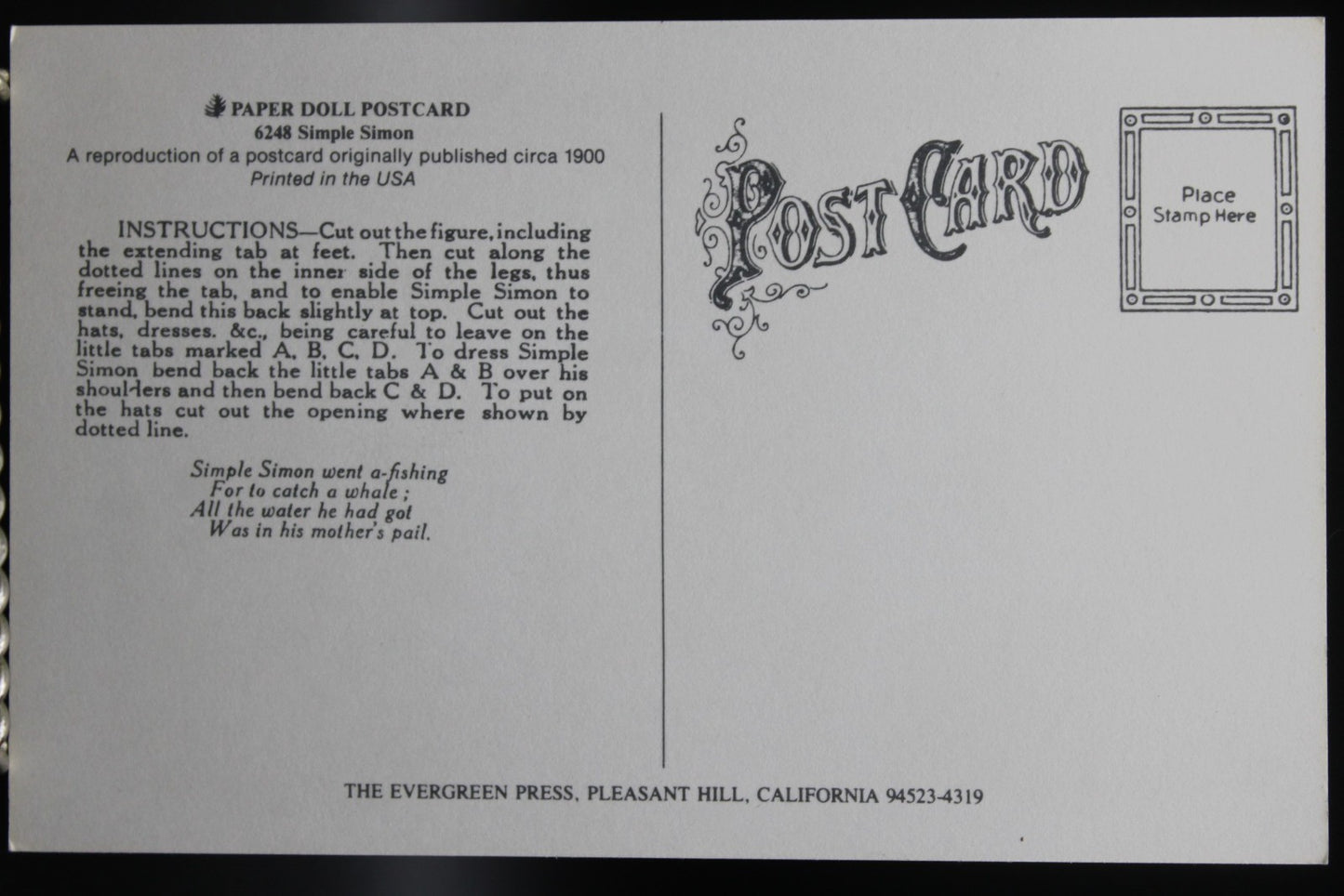 Nursery Rhymes Dressing Dolls Cut Out Postcard Set of 6 Paperdoll Oilette Repro