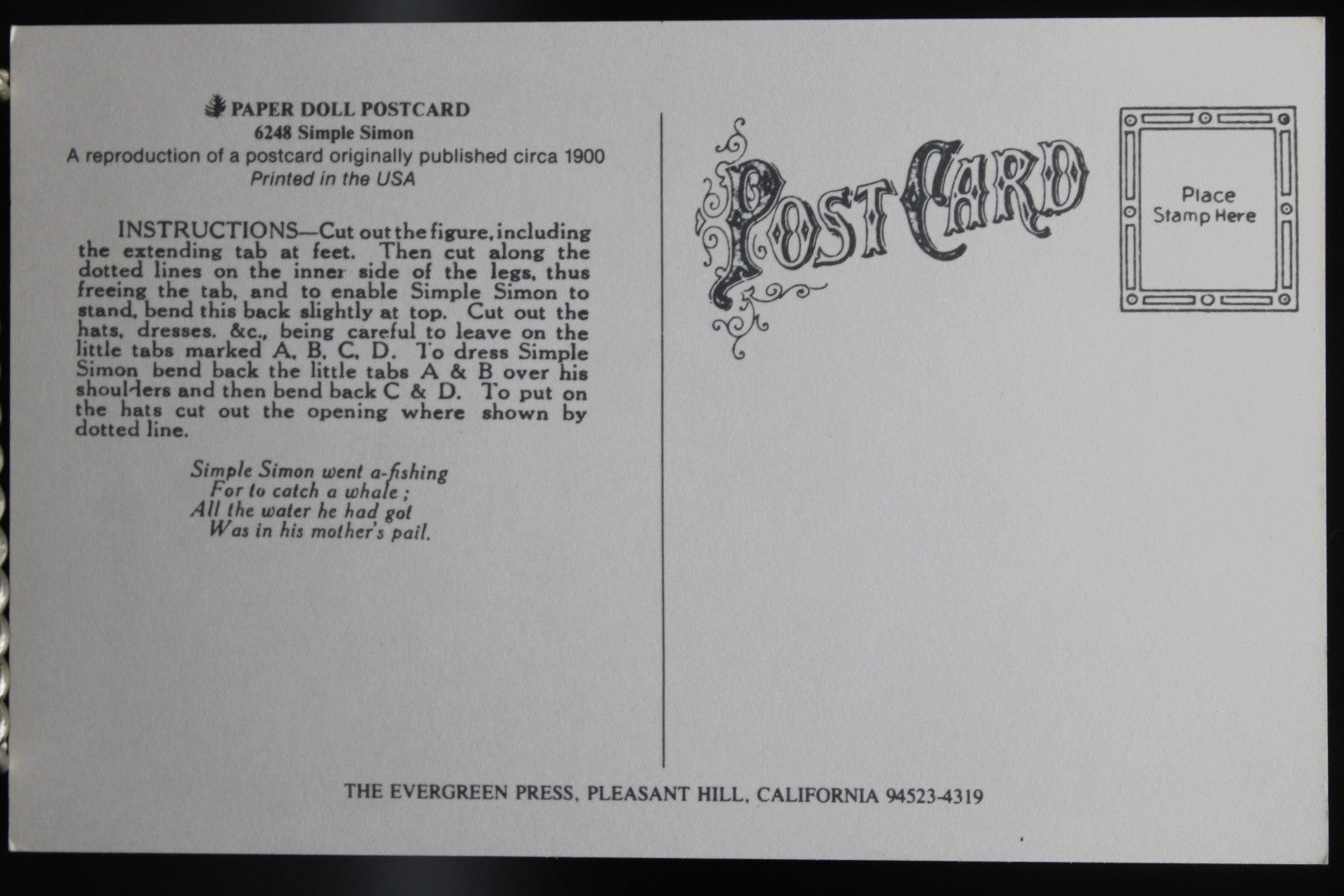 Nursery Rhymes Dressing Dolls Cut Out Postcard Set of 6 Paperdoll Oilette Repro