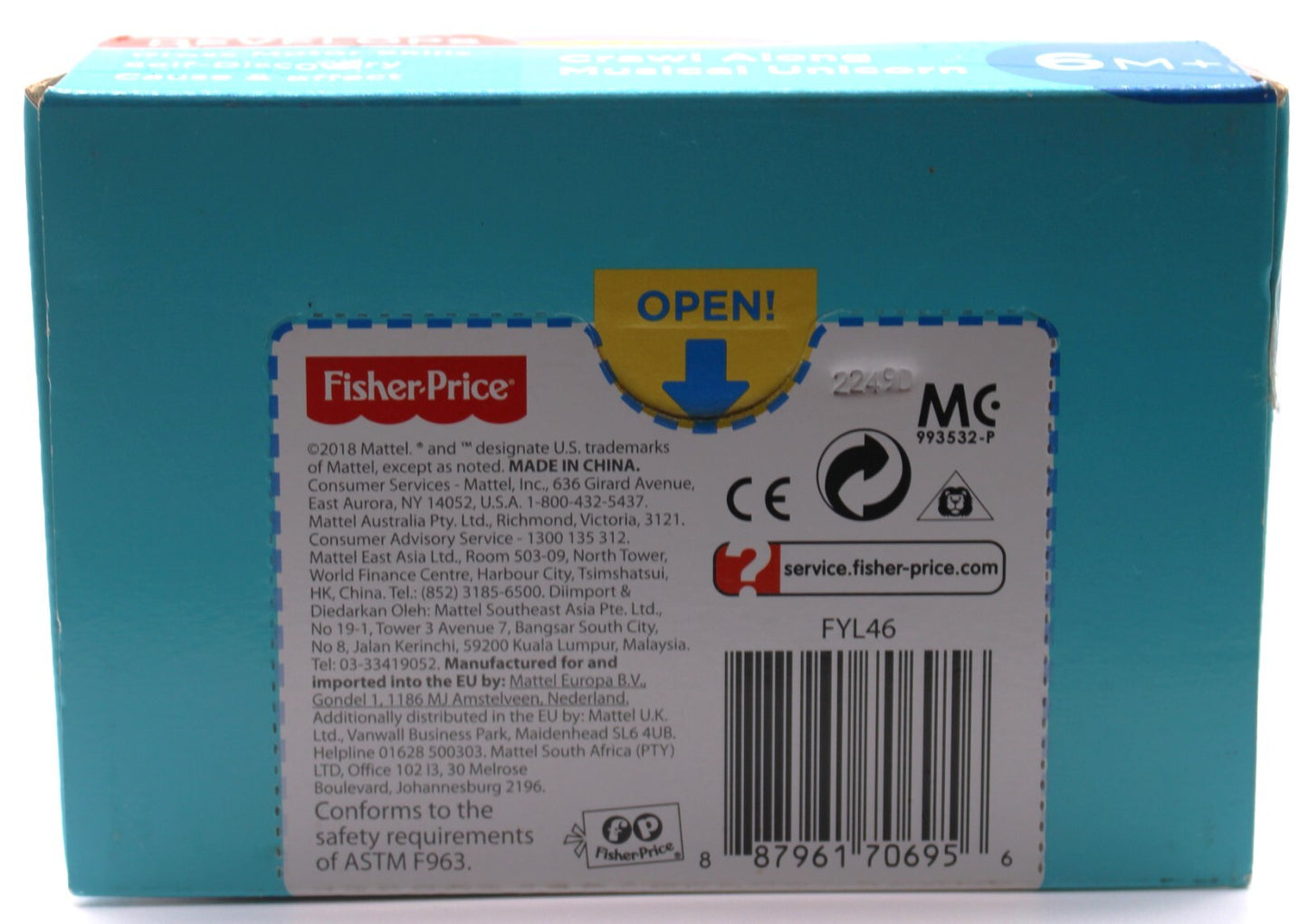 Fisher Price Crawl Along Musical Unicorn with Mirror Rolling Toy New