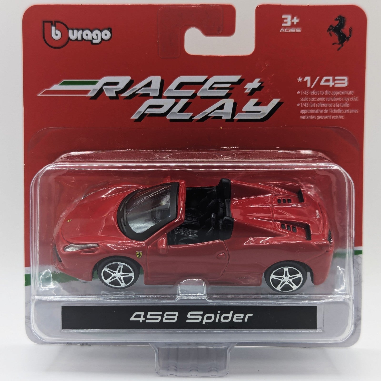 Race & Play 458 Ferrari Spider Red 1:43 Scale Burago Ages 3 & Up