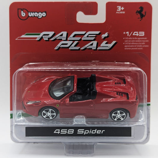 Race & Play 458 Ferrari Spider Red 1:43 Scale Burago Ages 3 & Up