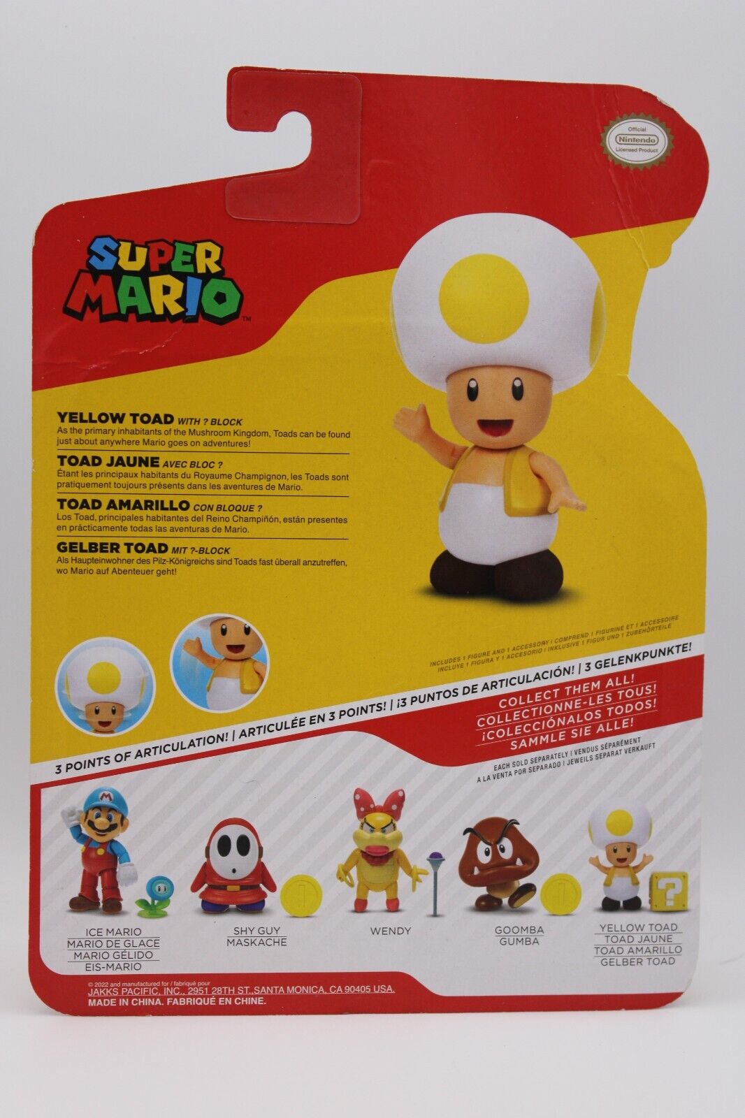 Jakks World of Nintendo Super Mario Yellow Toad w/ Question Block Action Figure