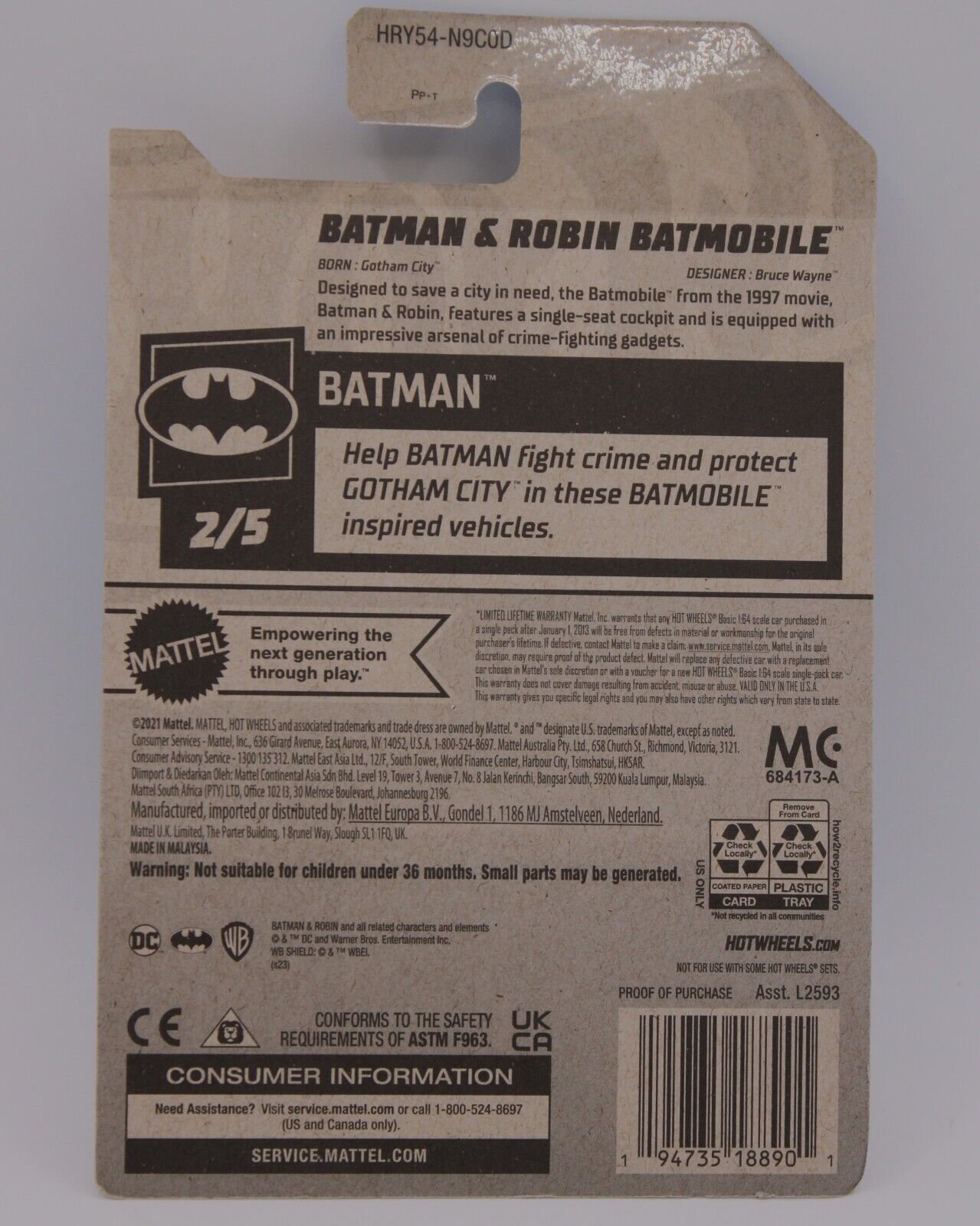 Hot Wheels Batman Series Batman & Robin Batmobile In Black #2/5 Or #54/250