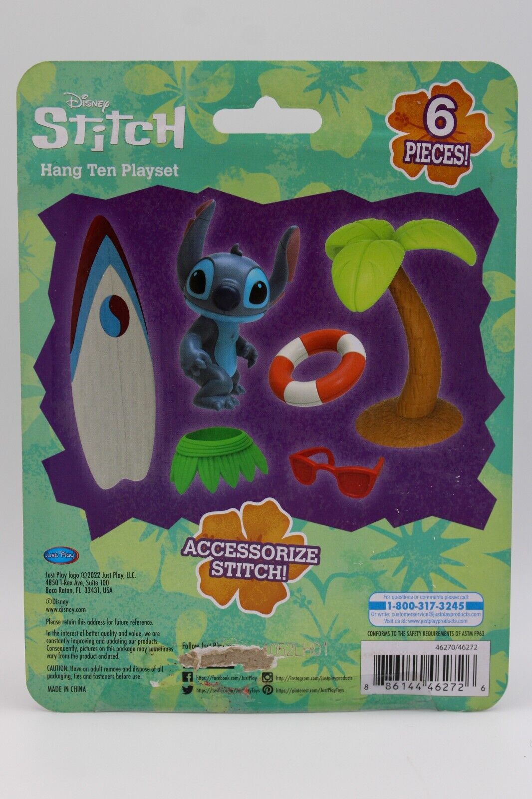 Disney’s Stitch Hang Ten 6 Piece Playset Surf W Stitch Just Play (Minor Scrape)