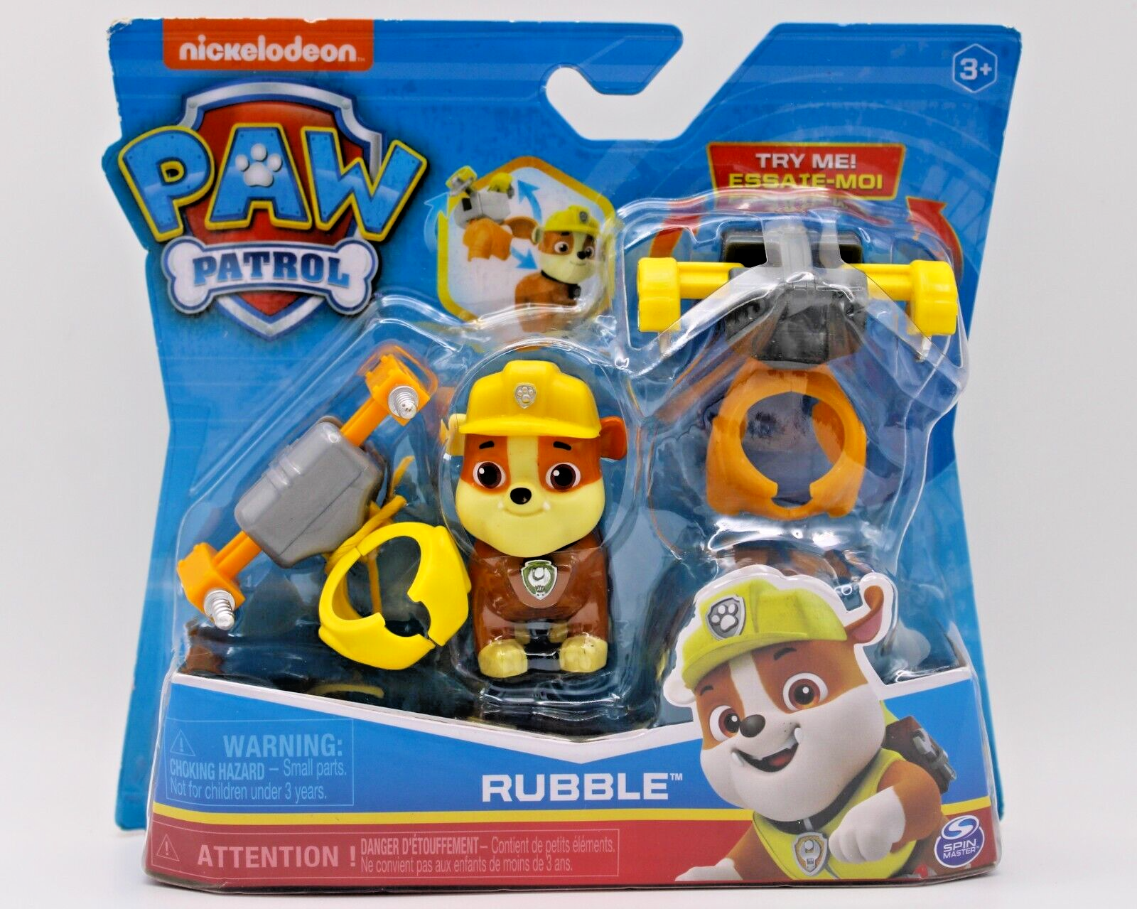 PAW Patrol Rubble Nickelodeon Action Pack Figure with 2 Clip On Backpacks NEW