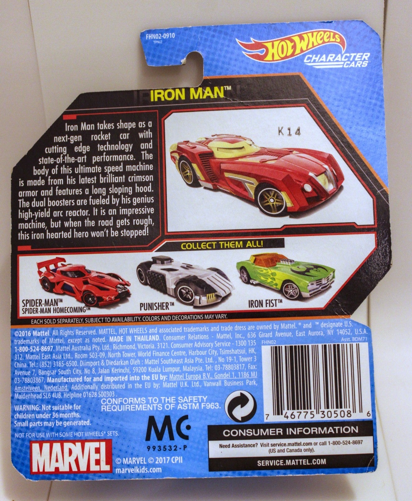 Lot of 2 Iron Man Hot Wheels Character Cars Comic Version Spider-Man Homecoming