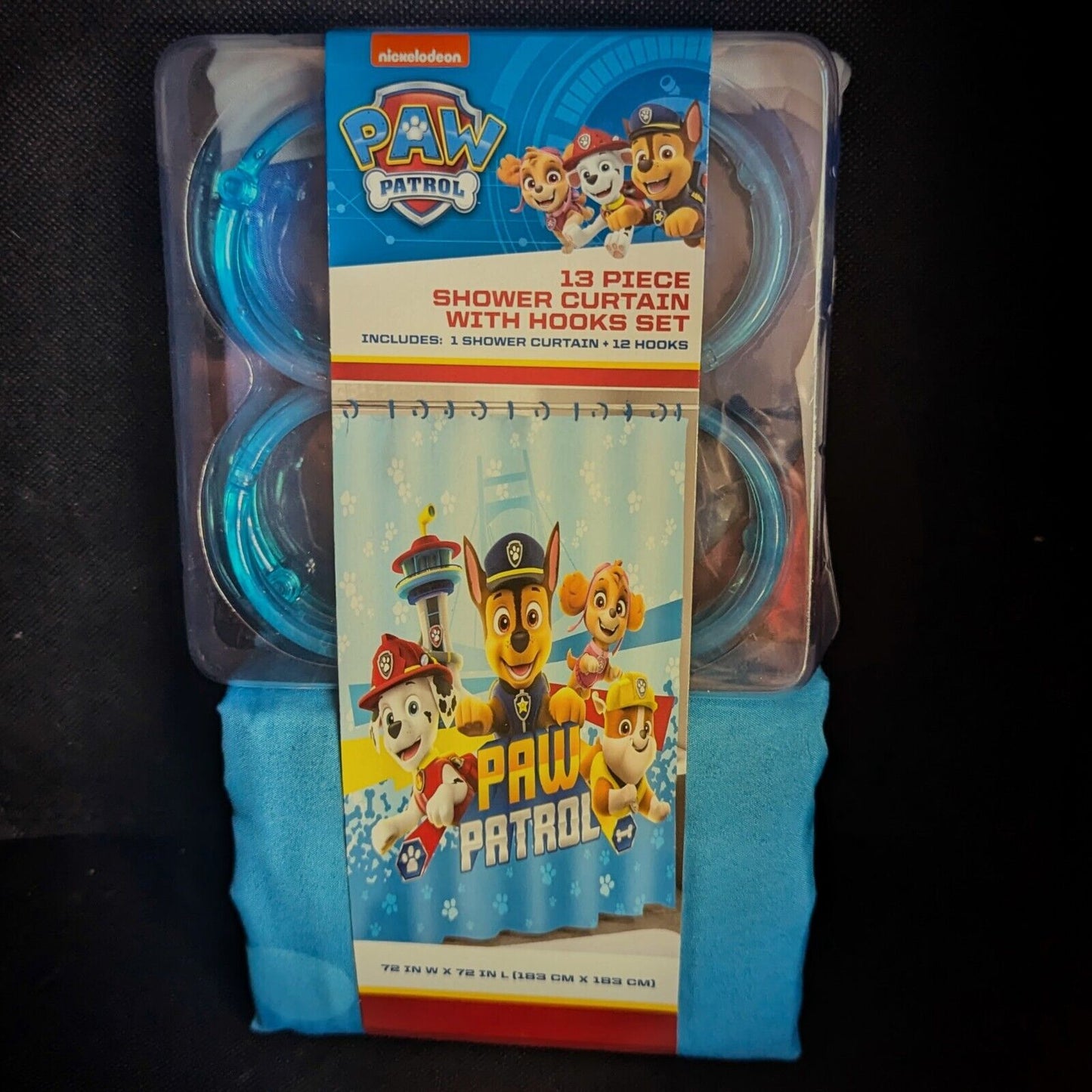 Nickledeon - Paw Patrol 13 Piece Shower Curtain with Hooks Set 72" x 72" New