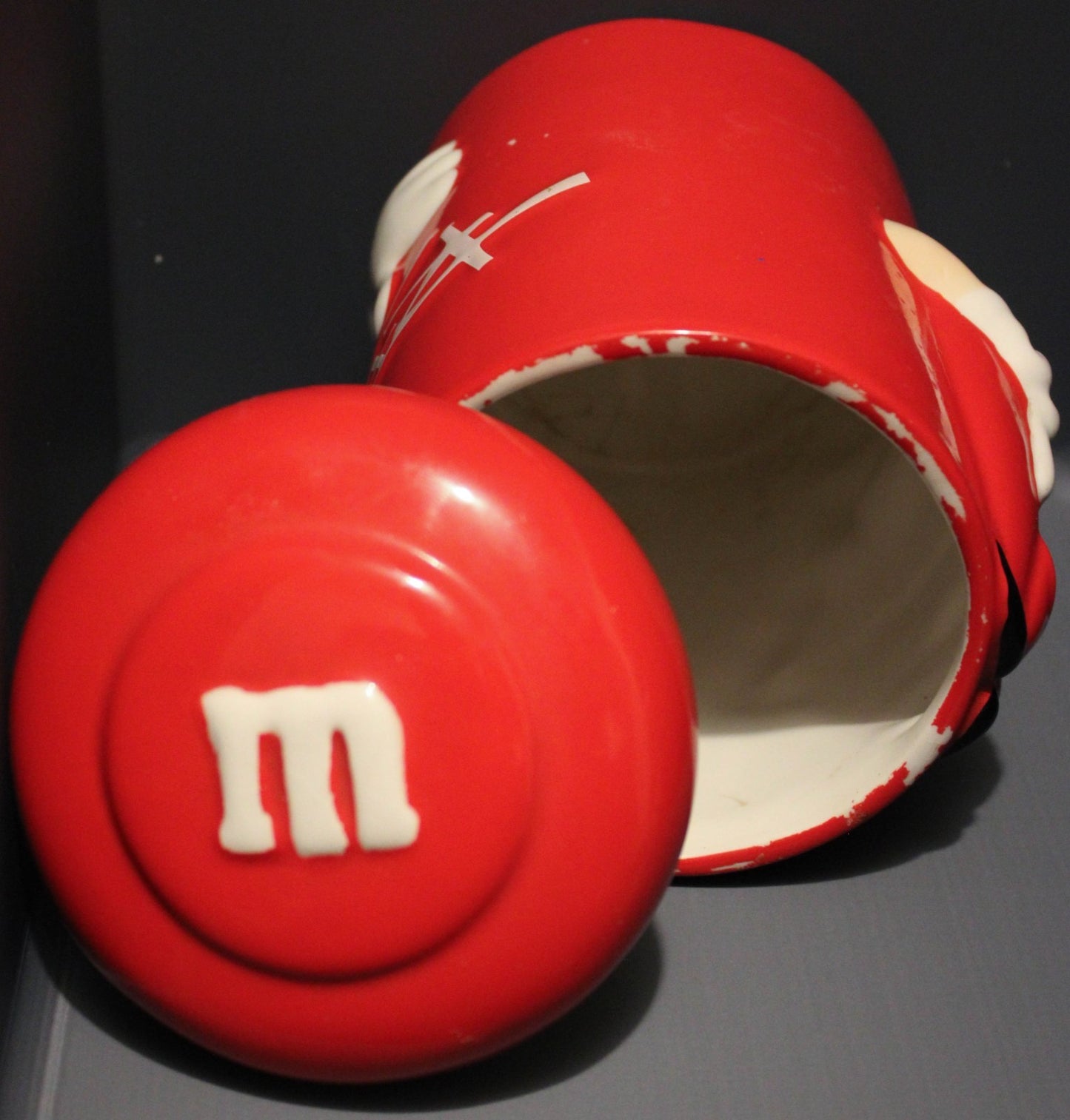 M&M Mars Inc Red Ceramic Canister Candy Cookie Jar By Galerie 2002 Collectible 