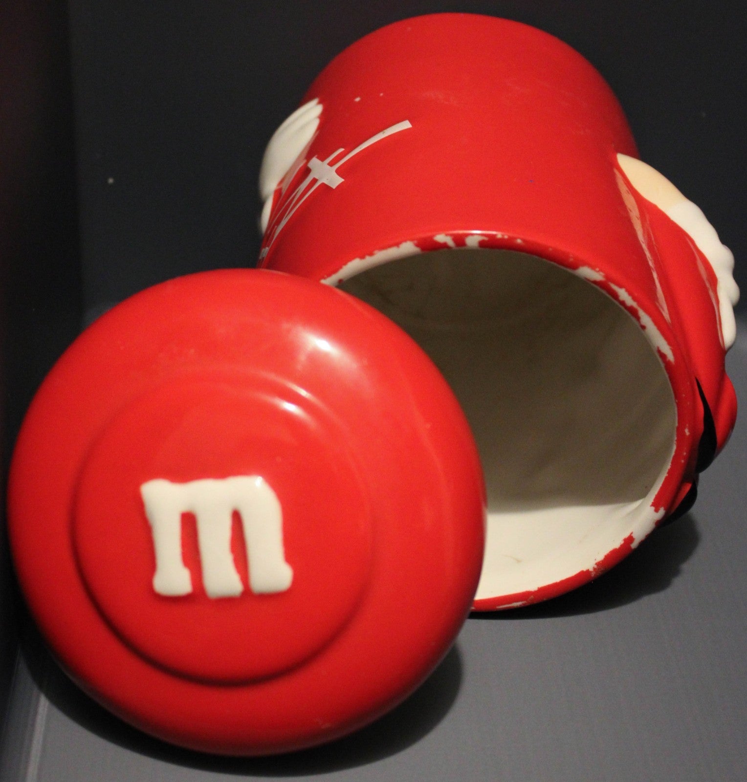 M&M Mars Inc Red Ceramic Canister Candy Cookie Jar By Galerie 2002 Collectible 