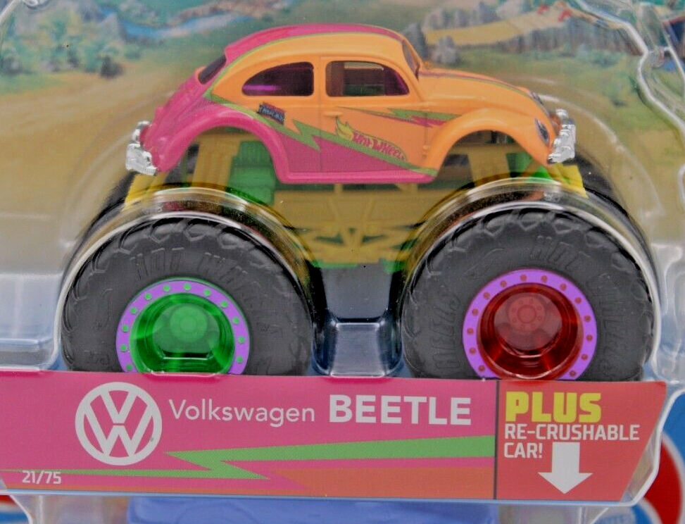 Hot Wheels 2021 Monster Trucks  Neon Shockers 03/07  Volkswagen Beetle 1:64th