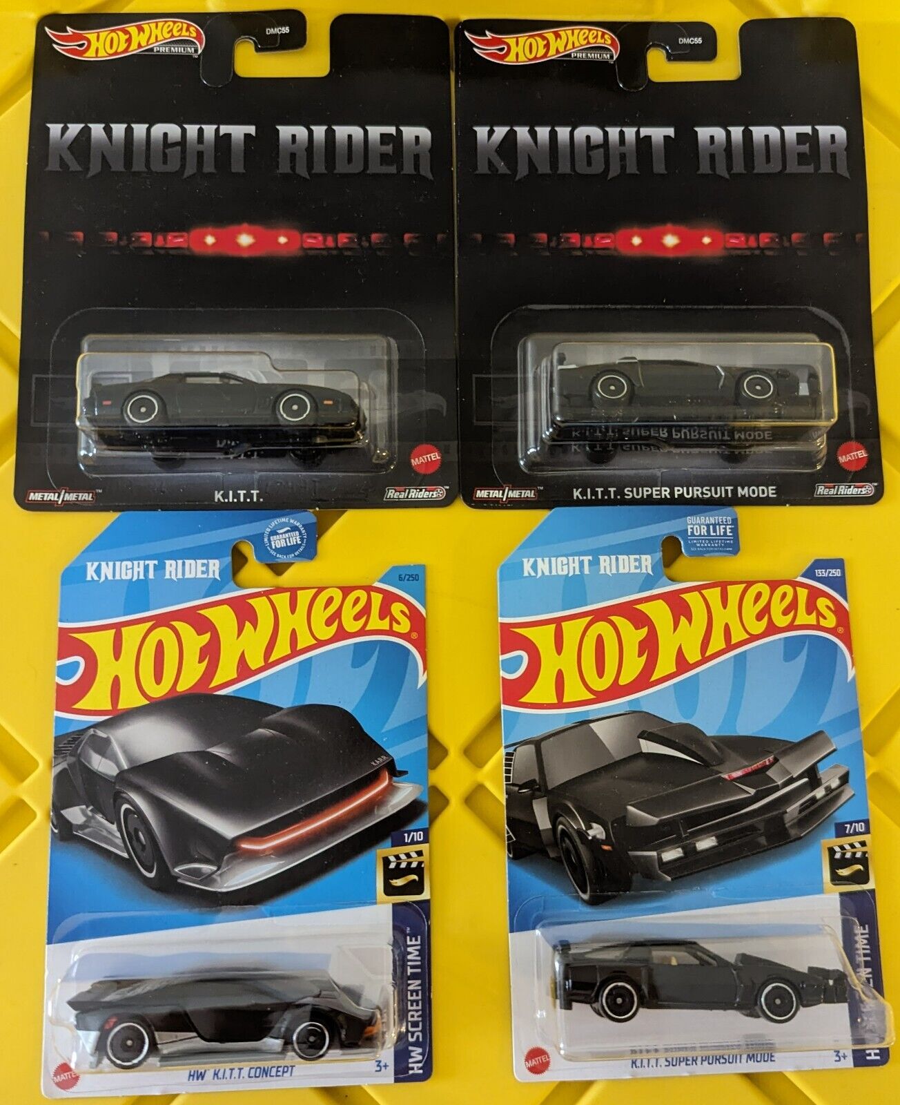 Hot Wheels Knight Rider K.I.T.T. Standard, Super Pursuit Mode, Concept Set of 4