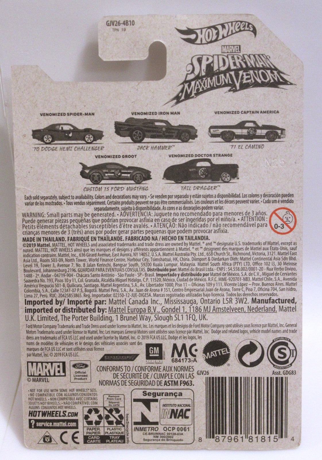 Hot Wheels SpiderMan Maximum Venom 3/5 Captain America 4/5 Groot  5/5 Dr Strange