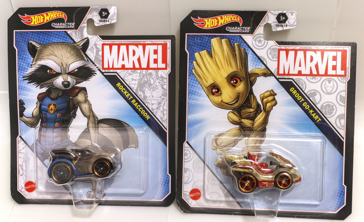Hot Wheels Marvel Character Cars - Groot Go-Kart & Rocket Raccoon Comic Versions