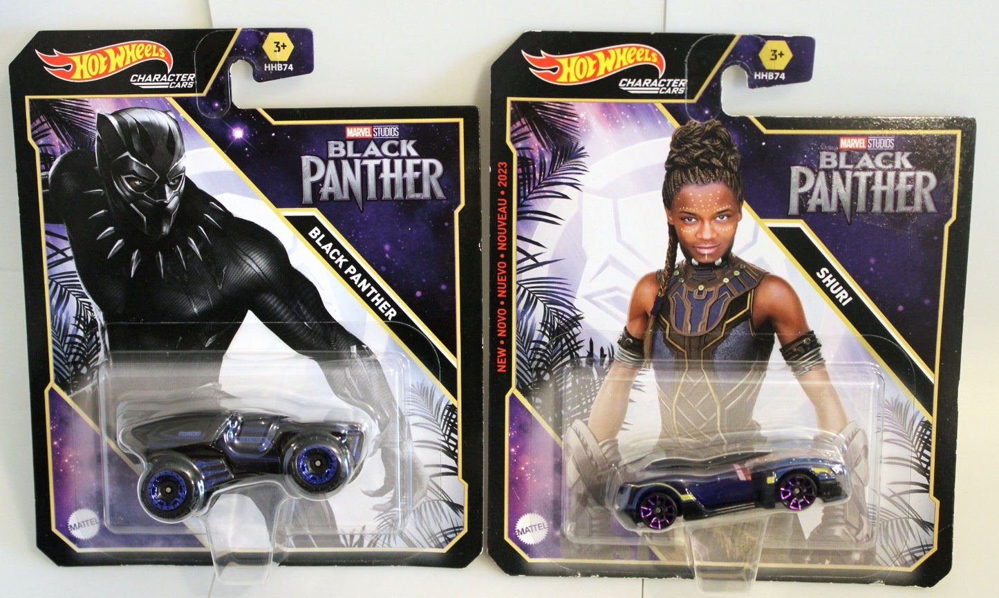 Set of 2 Hot Wheels 2023 Marvel Character Cars - MCU Black Panther & Shuri
