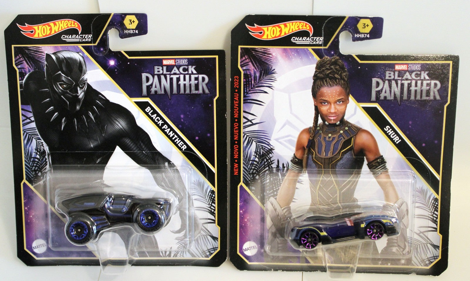 Set of 2 Hot Wheels 2023 Marvel Character Cars - MCU Black Panther & Shuri