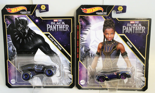 Set of 2 Hot Wheels 2023 Marvel Character Cars - MCU Black Panther & Shuri