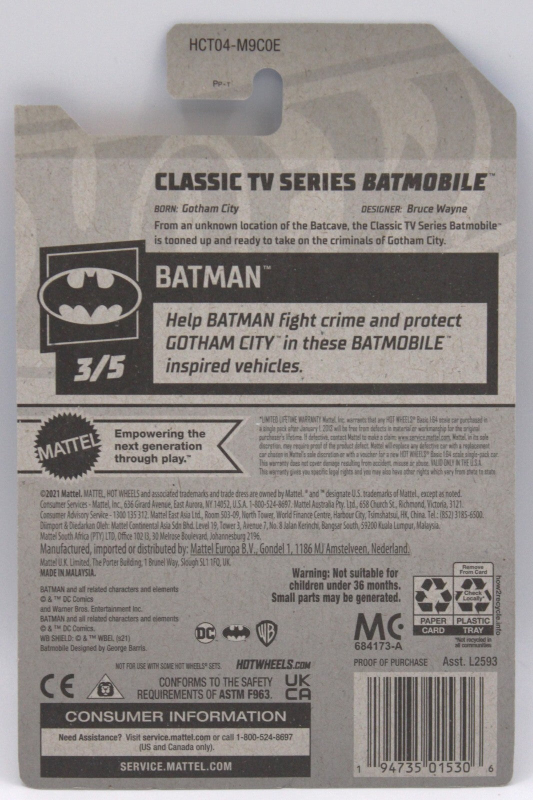 2022 Hot Wheels Batman Series Classic Tv Series Batmobile 78/250 Batman 3/5