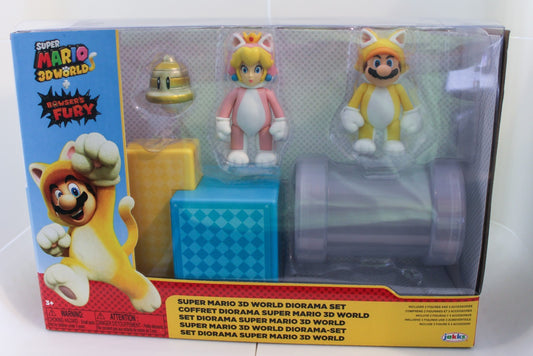 Nintendo Super Mario 3D World Cat Peach & Cat Mario Diorama Set w/ Bell