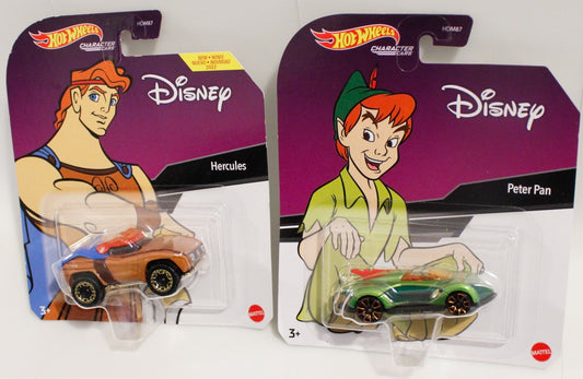 2 Hot Wheels Disney Character Cars Hercules and Peter Pan