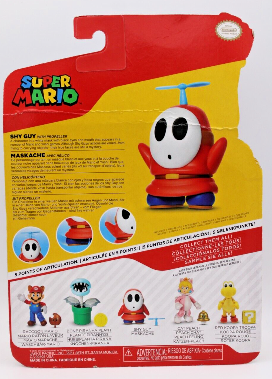 Jakks Pacific Super Mario Shy Guy w/Propeller 4" Action Figure - Crease on Card