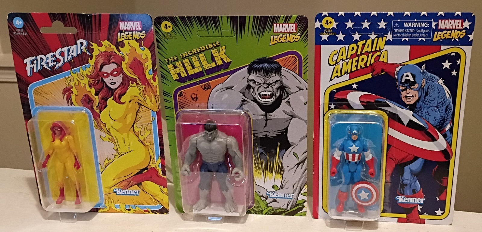 Lot of 3 Marvel Legends Retro Collection Captain America, Hulk, Firestar 3.75"