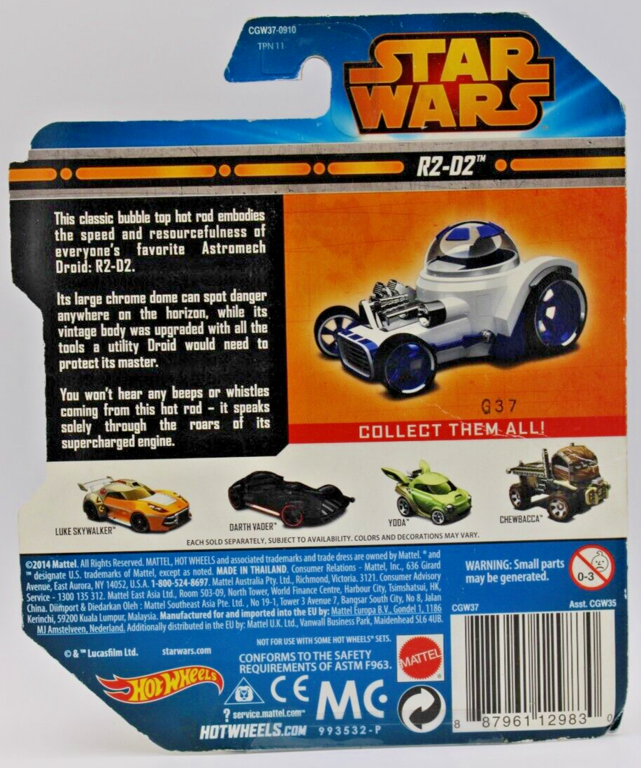 Hot Wheels 2014 R2-D2 Star Wars Mattel Disney Die Cast Car (Some Yellowing)