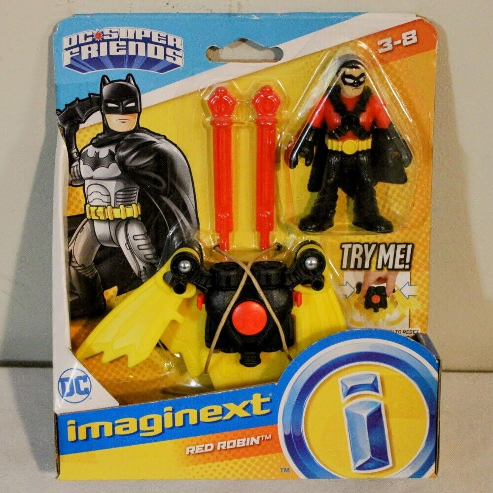 Imaginext DC SuperFriends Red Robin Batman Wings Backpack Launcher Toy Figure