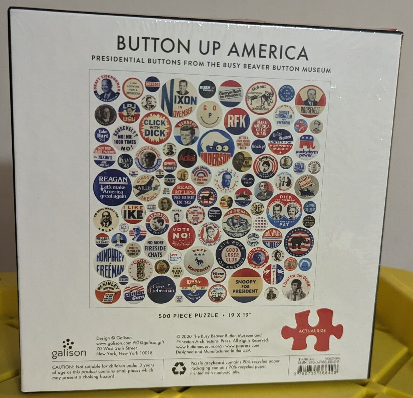 Galison 500 Piece Puzzle Button Up America Presidential Buttons New Sealed