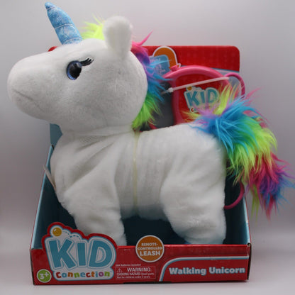 Walking Unicorn w/Sound White w/Rainbow Tail/Mane Leash Kid Connection Brand New